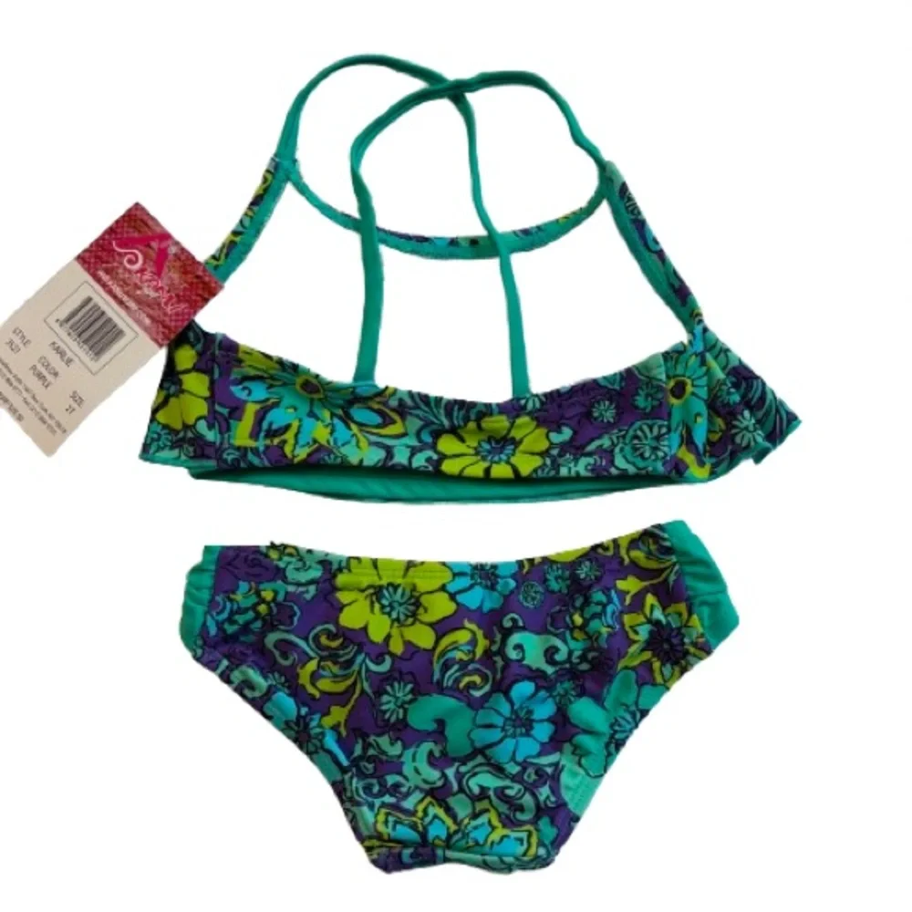 NWT Kanu Surf Karlie Purple Aqua Floral Bikini Set Size 2T - Picture 5 of 6
